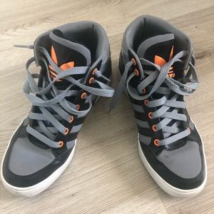 Gray and black Adidas High Tops